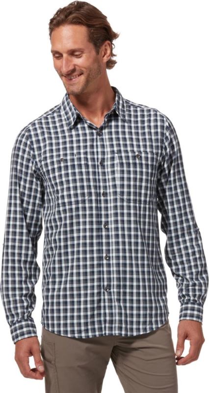Rei Co-op Navy Royal Robbins Bug Barrier Vista Dry Plaid Camisa De Manga Larga Hombre